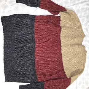 Colorblock Women's Sweater - Red, Black, and Tan
